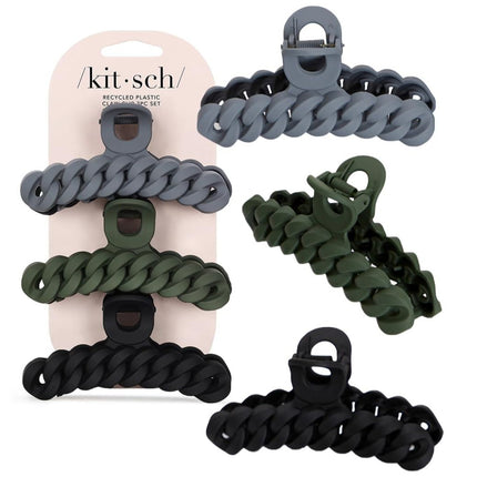 KITSCH Black & Moss Chain Claw Clips 3pc Set