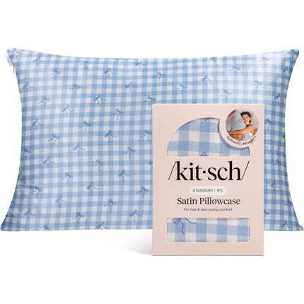 kitsch Satin Pillowcase in Gingham Blue - Standard
