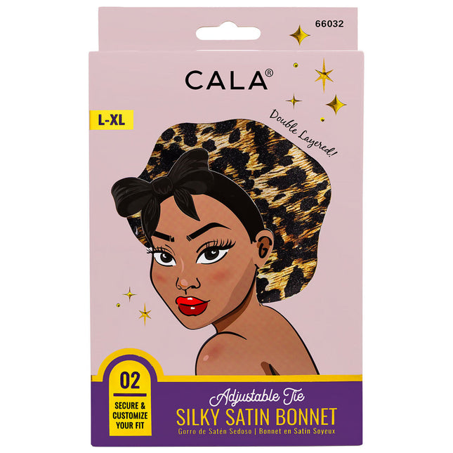 CALA Adjustable Silky Satin Bonnet Leopard Print