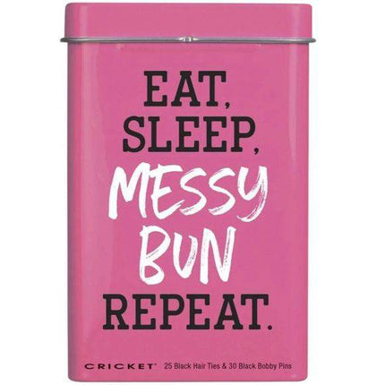 Cricket Eat, Sleep Messy Bun Repeat Hair Ties & Bobby Pins Tin