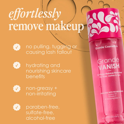 Grande Cosmetics GrandeVANISH Bi-Phase Makeup Remover for Eyes, Lashes & Lips
