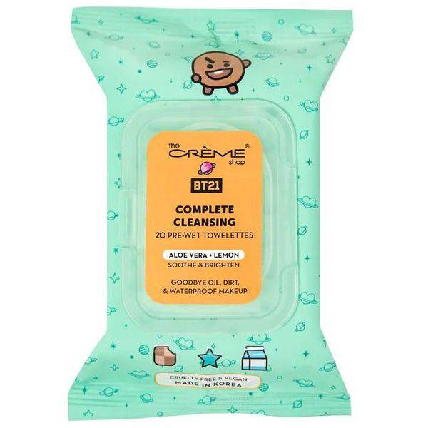 The Creme Shop SHOOKY Complete Cleansing Towelettes - Aloe Vera & Lemon (20 Pre-Wet Towelettes)