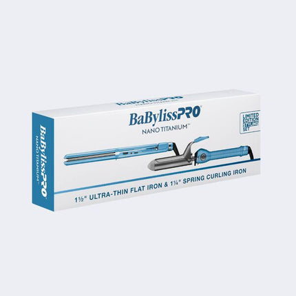 BaBylissPRO Nano Titanium™ 1 1/2" Ultra-Thin Flat Iron + 1 1/4" Spring Curling Iron Gift Set