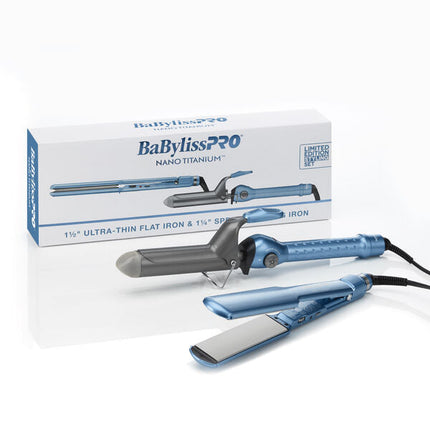 BaBylissPRO Nano Titanium™ 1 1/2" Ultra-Thin Flat Iron + 1 1/4" Spring Curling Iron Gift Set
