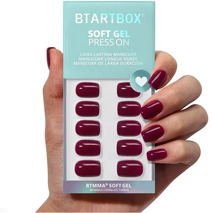 BTArtboxnails Blackberry Secret Forest collection box with 30 extra short square soft gel press on nails and application kit.