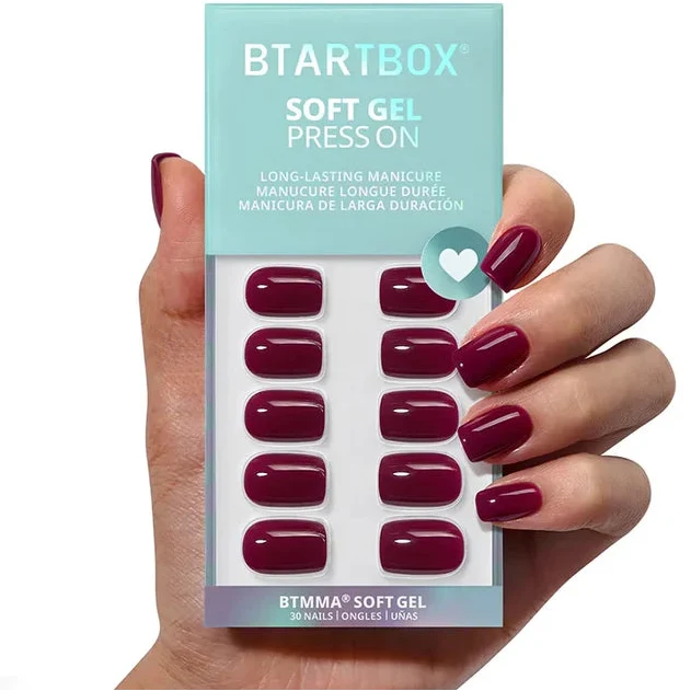 BTArtboxnails Blackberry Secret Forest collection box with 30 extra short square soft gel press on nails and application kit.