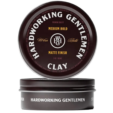 Hardworking Gentlemen clay product packaging on a gray background