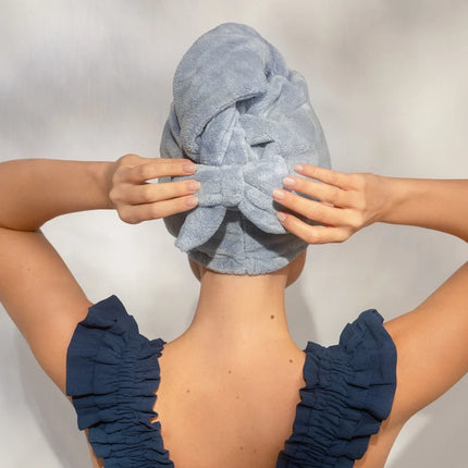 kitsch Coastal Blue Plush Microfiber Hair Towel Turban