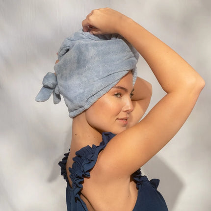 kitsch Coastal Blue Plush Microfiber Hair Towel Turban