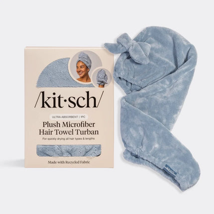 kitsch Coastal Blue Plush Microfiber Hair Towel Turban