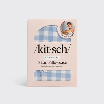 kitsch Satin Pillowcase in Gingham Blue - Standard