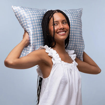 kitsch Satin Pillowcase in Gingham Blue - Standard