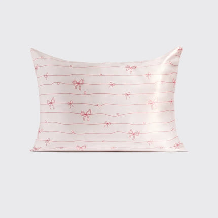 kitsch Holiday Satin Pillowcase in Striped Bows