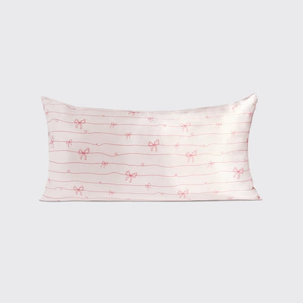 kitsch Holiday Satin Pillowcase in Striped Bows - King