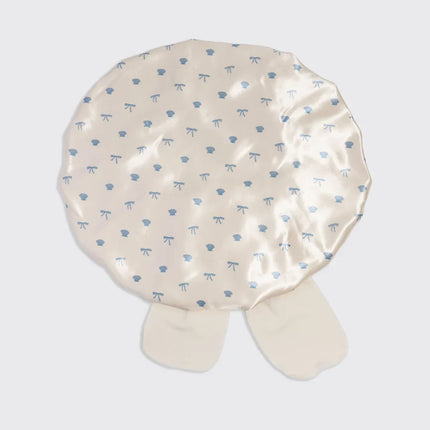 kitsch Pearlized Cream & Coastal Blue Print Oversized Satin Bonnet
