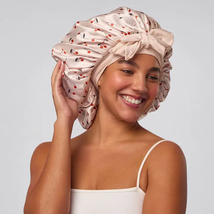 kitsch Cherry Print Oversized Satin Bonnet
