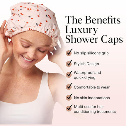 kitsch Cherry Print Satin Shower Cap