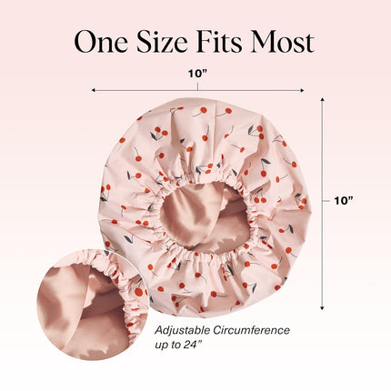 kitsch Cherry Print Satin Shower Cap
