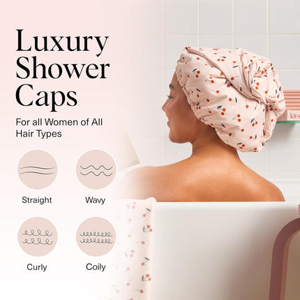 kitsch Cherry Print Satin Shower Cap