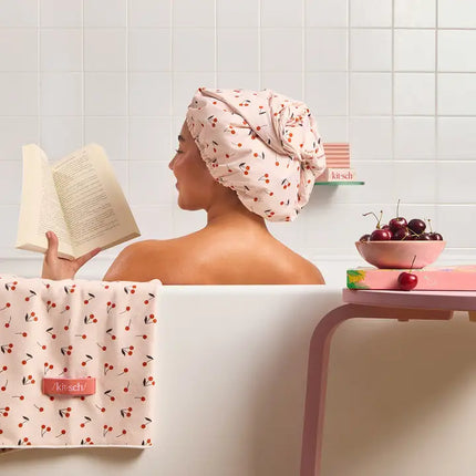 kitsch Cherry Print Satin Shower Cap