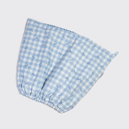 kitsch Gingham Blue Satin Lined Flexi Shower Cap