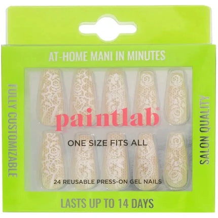 Paint Lab Beige Lace Coffin Press-on Nails