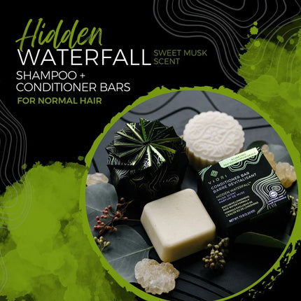 Viori Rice Water Shampoo & Conditioner Bar Set & Bamboo Holder - Hidden Waterfall | For Hair Growth
