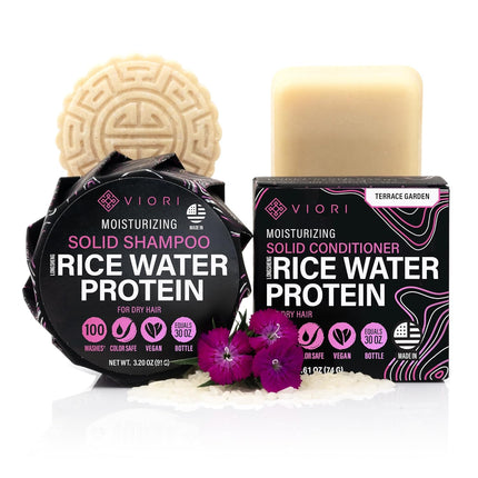 Viori Terrace Garden Shampoo and Conditioner Bar Set Made with Rice Water